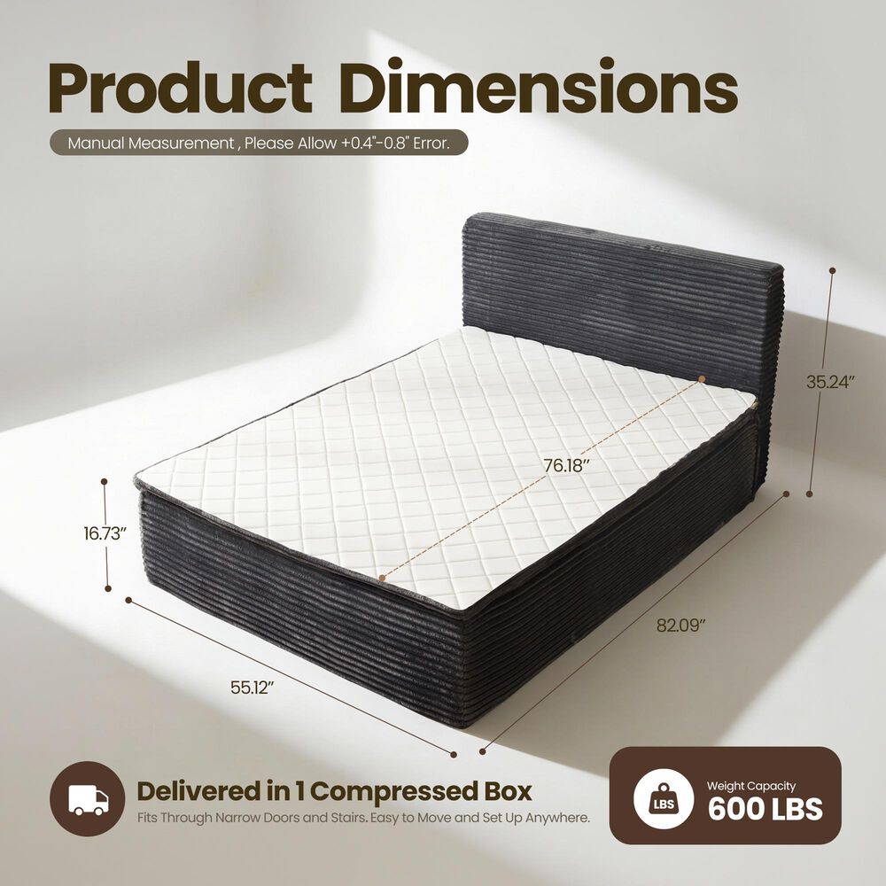 HOMLUX Plush Full Mattress with Grey Headboard, , large