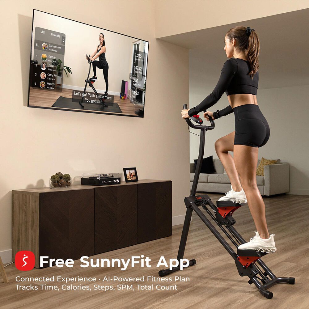 Sunny Health &amp; Fitness Smart Foldable Stair Climber with Resistance Bands in Grey and Black, , large