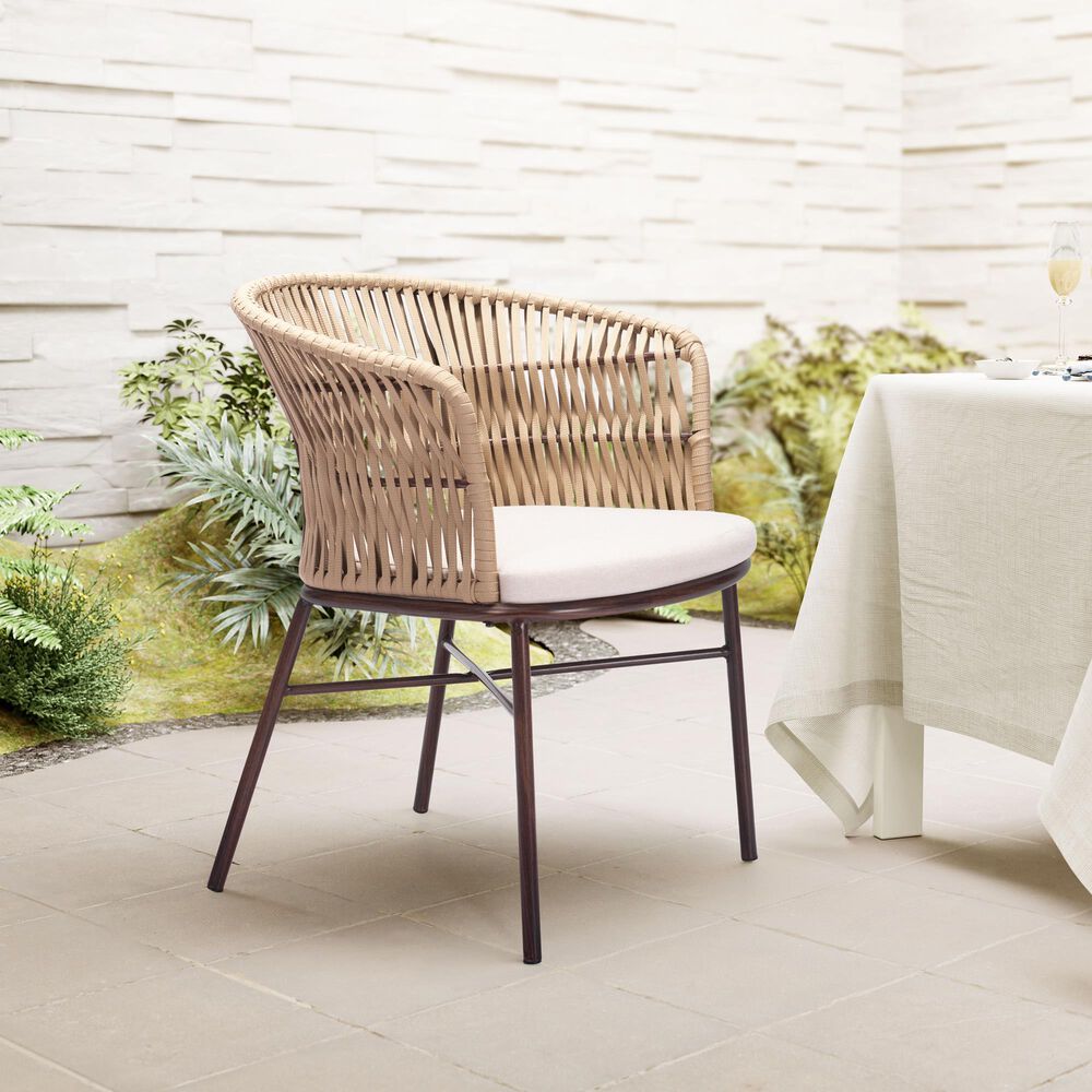 Zuo Modern Freycinet Outdoor Dining Chair with Natural Back in Beige (Set of 2), , large