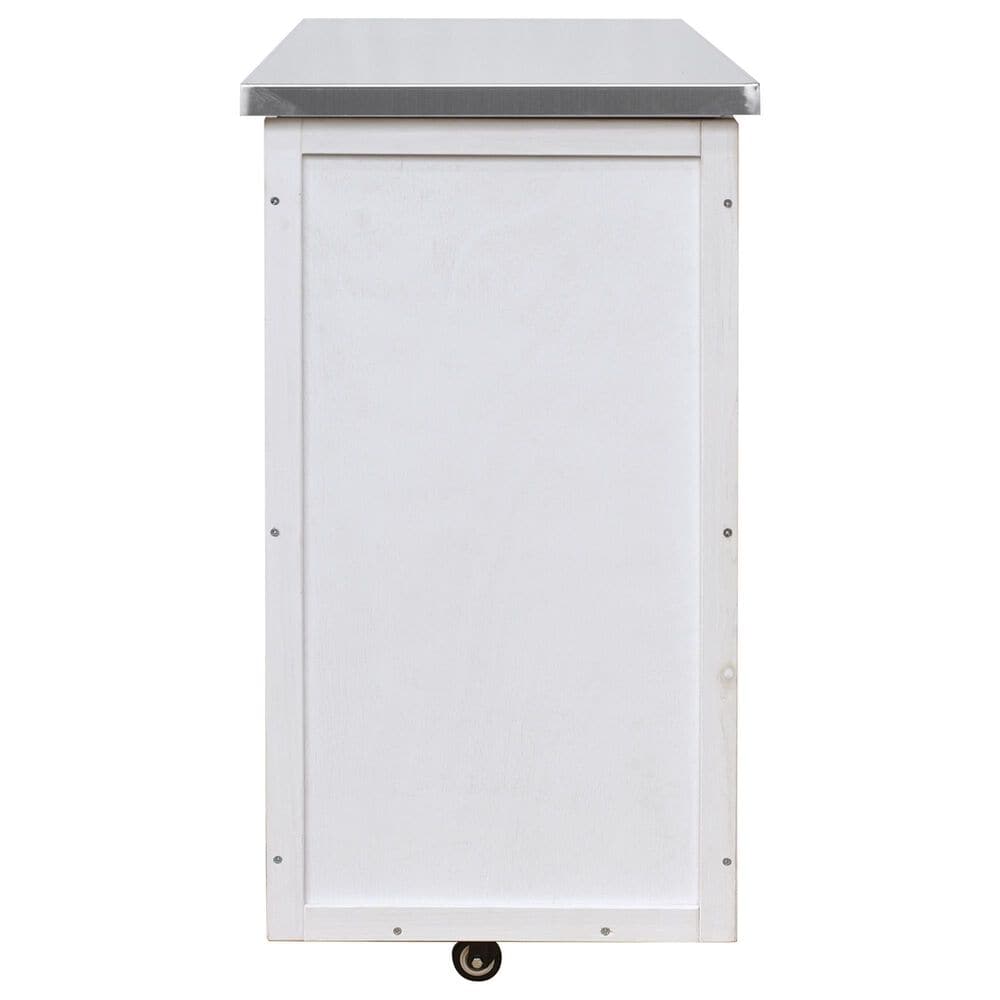 Hearth and Haven Outdoor Kitchen Island Cart with Stainless Steel Top, Towel and Spice Racks in White, , large
