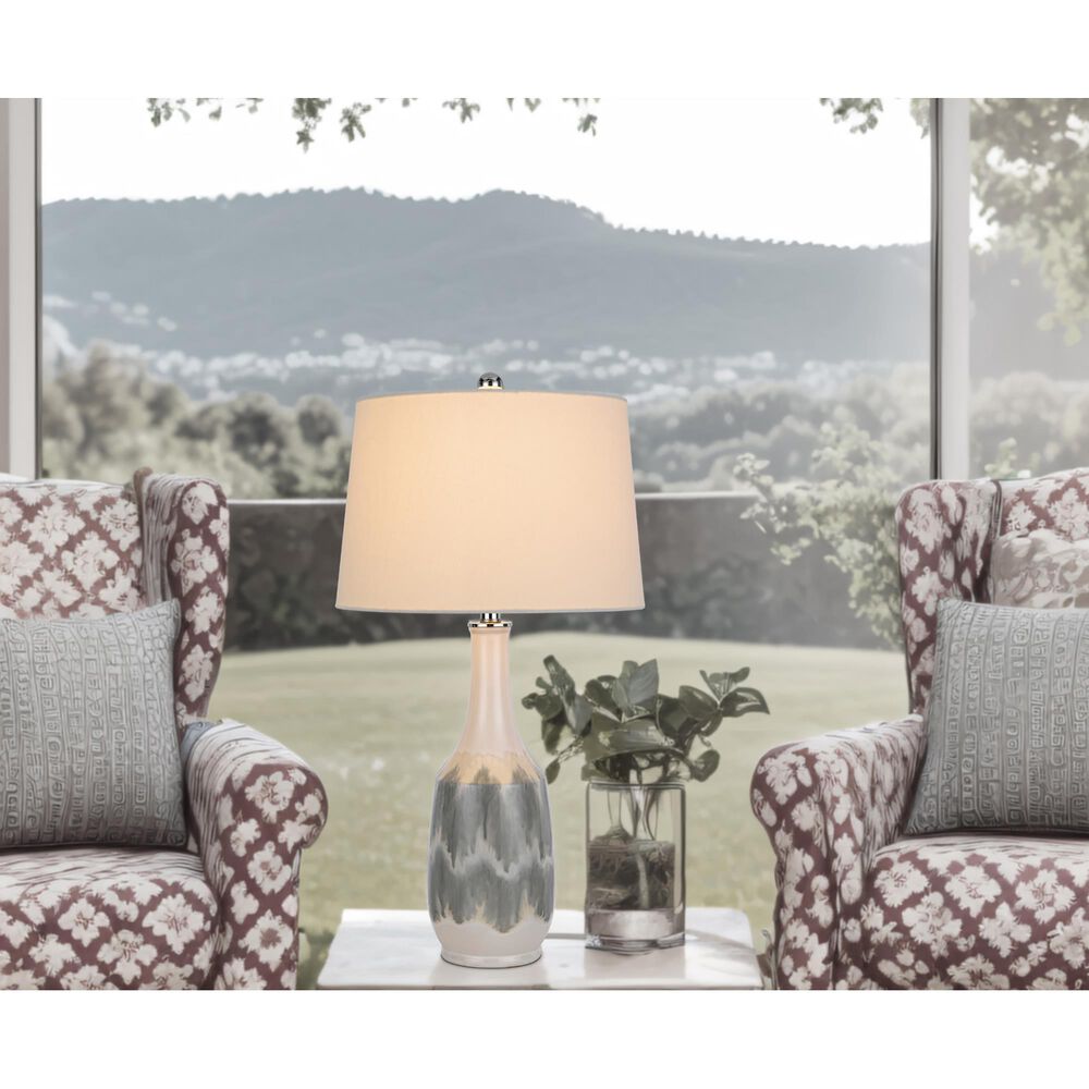 Cal Lighting Ely Ceramic Table Lamp in Milky White and Smoky Gray, , large