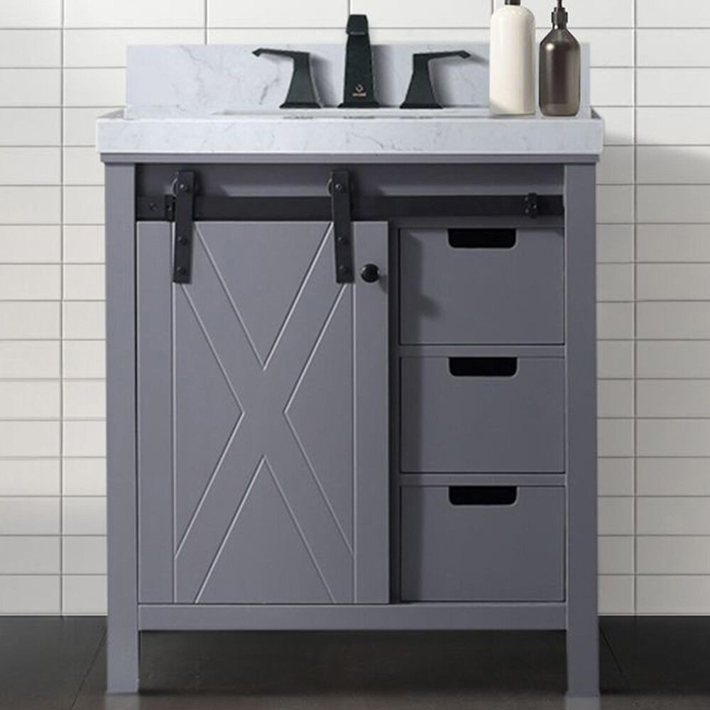 Lexora Home Marsyas 30&quot; Single Bathroom Vanity in Dark Grey with White Carrara Marble Top and Rectangular Sink, , large