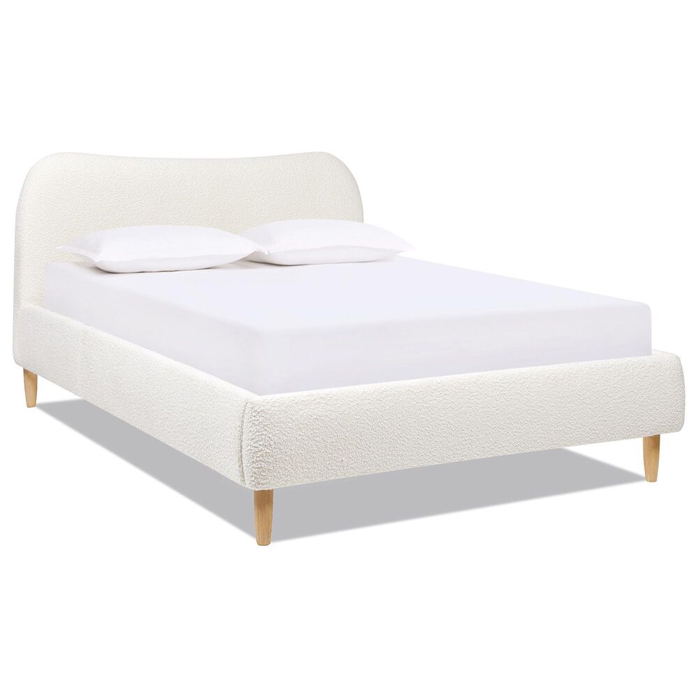 Jennifer Taylor Home Roman Queen Platform Bed with Ivory White Upholstered in Natural Whitewashed, , large