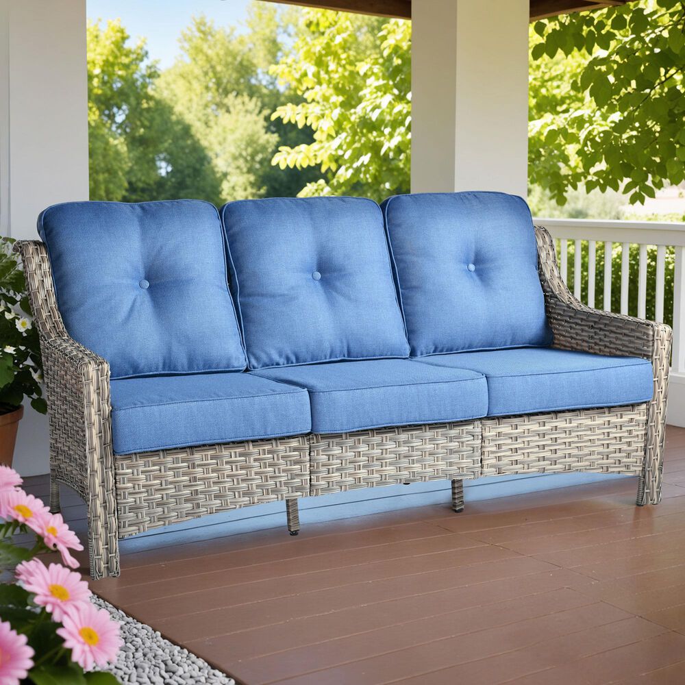 HOMLUX Outdoor Wicker Conversation Sofa in Diamond Blue, , large