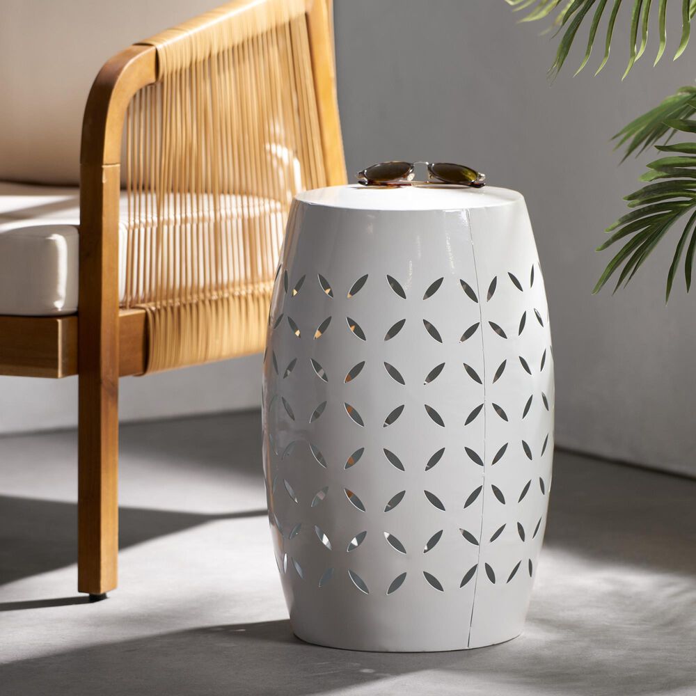 Hearth and Haven Lilac Outdoor Metal Side Table with Cylindrical Design in White, , large