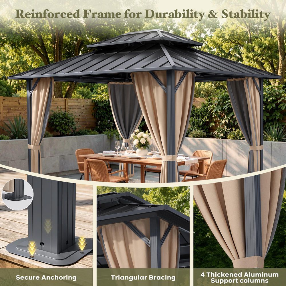 HOMLUX 10' x 12' Patio Hardtop Gazebo with Aluminum Posts in Khaki, , large