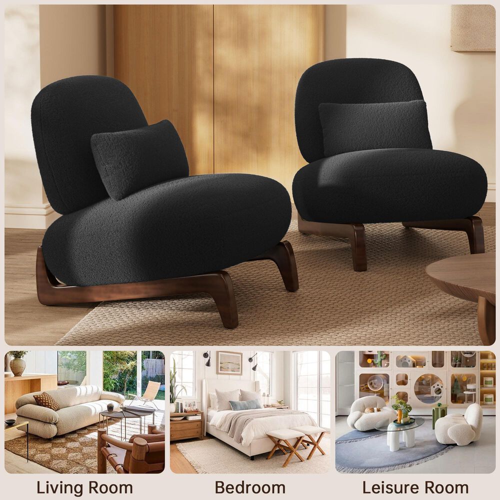 Morden Fort Cloud Boucle Armless Chair in Black (Set of 2), , large