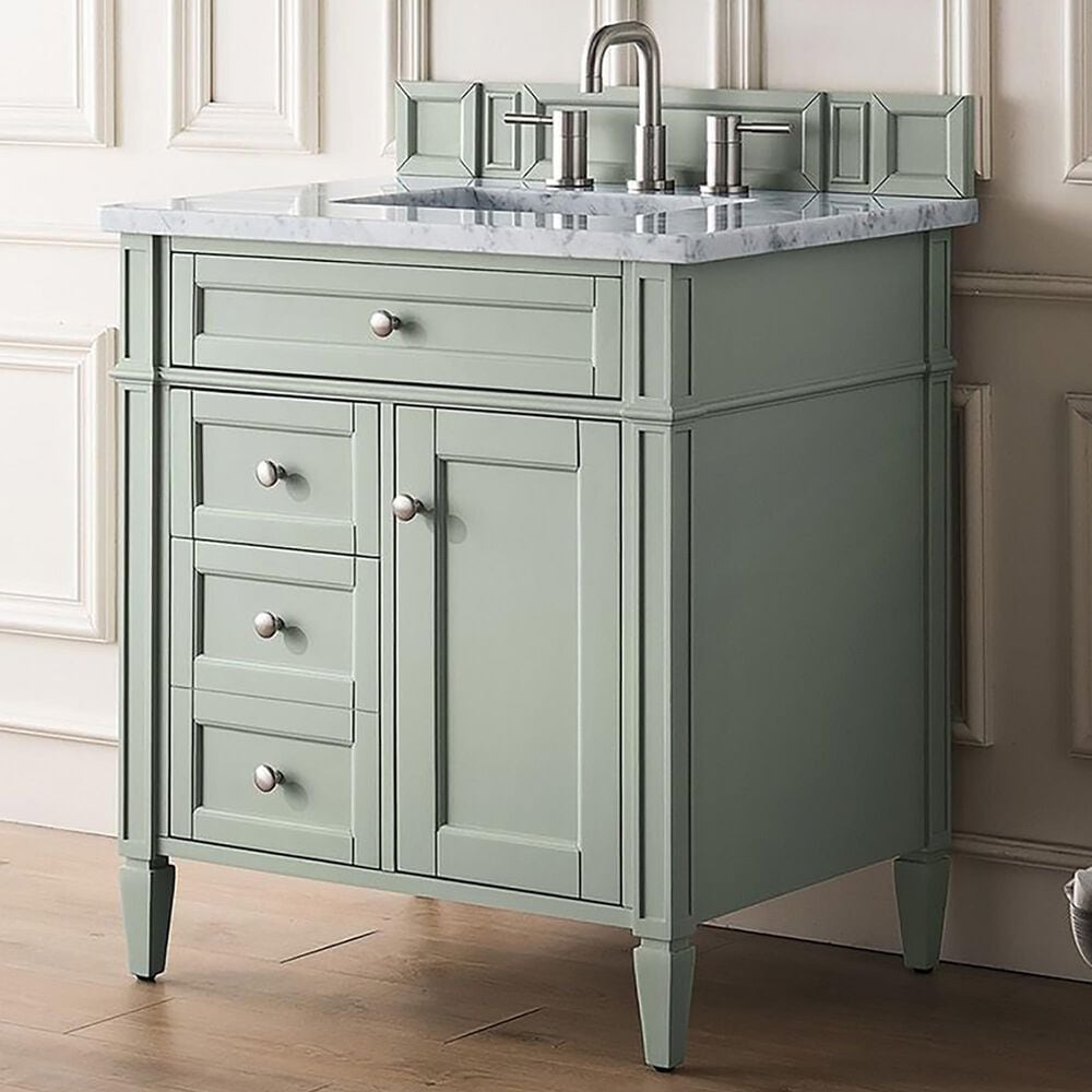 James Martin Vanities Brittany 30&quot; Single Bathroom Vanity in Sage Green with 3 cm Arctic Fall Solid Surface Top and Rectangular Sink, , large