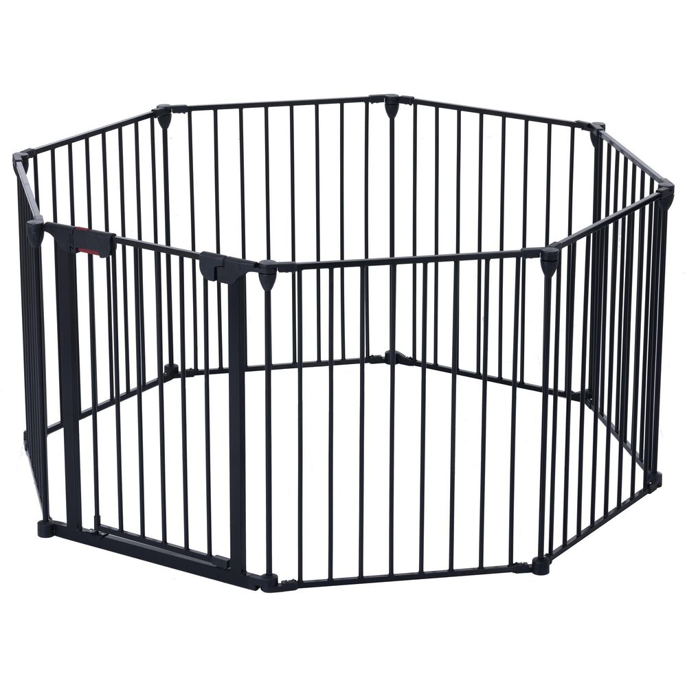 HOMLUX 8-Panel Adjustable Pet Gate in Black, , large