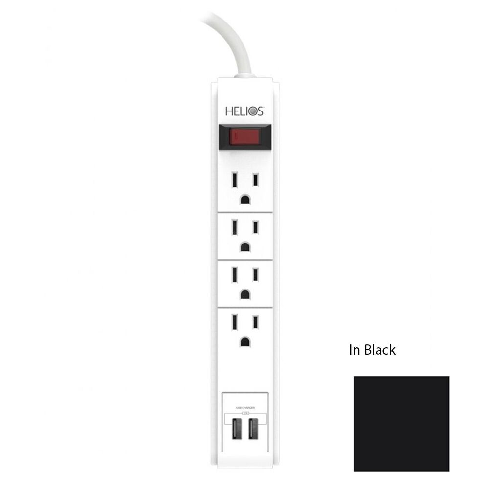 Helios Helios 4 Outlet Surge Protector with 2 USB Charging Ports In Black, , large