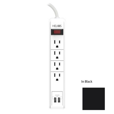 MetraAV Helios 4 Outlet Surge Protector with 2 USB Charging Ports In Black, , large