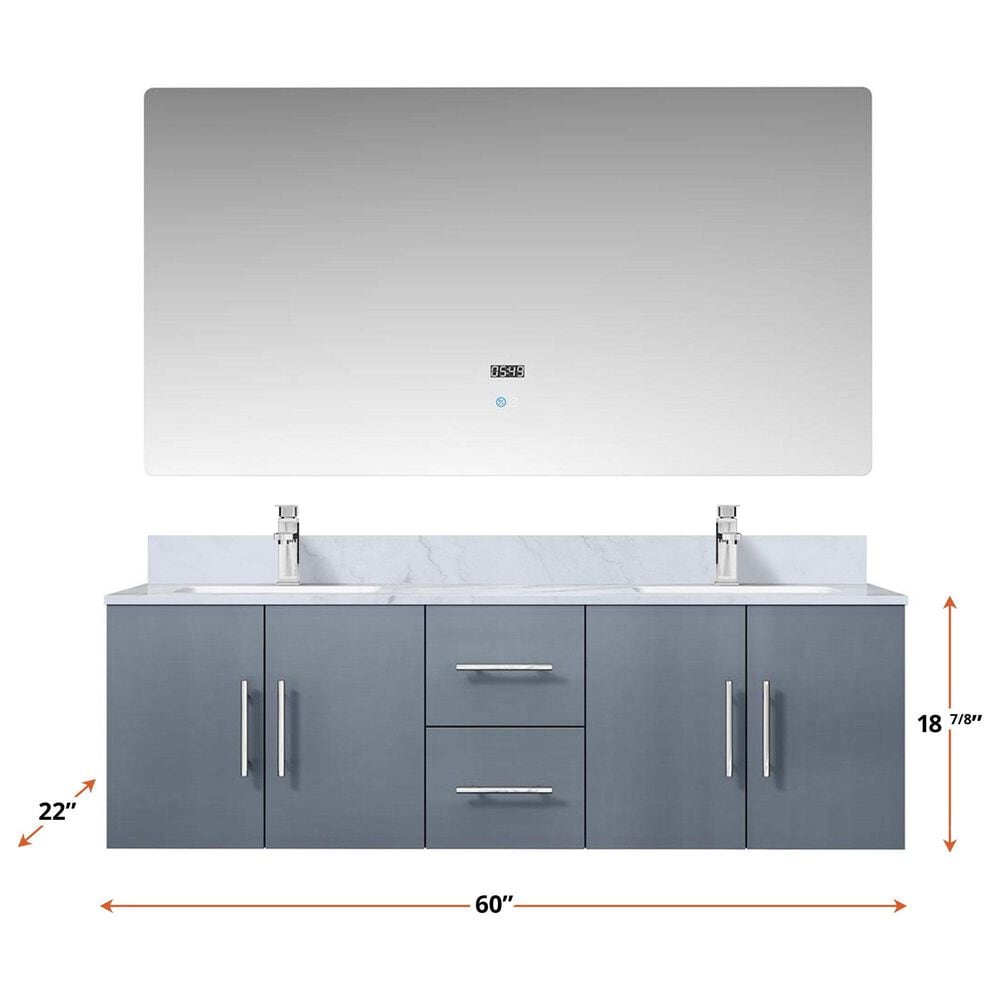 Lexora Home Geneva 60&quot; Double Bathroom Vanity in Dark Grey with 2 cm White Carrara Marble Top and Rectangular Sinks, , large