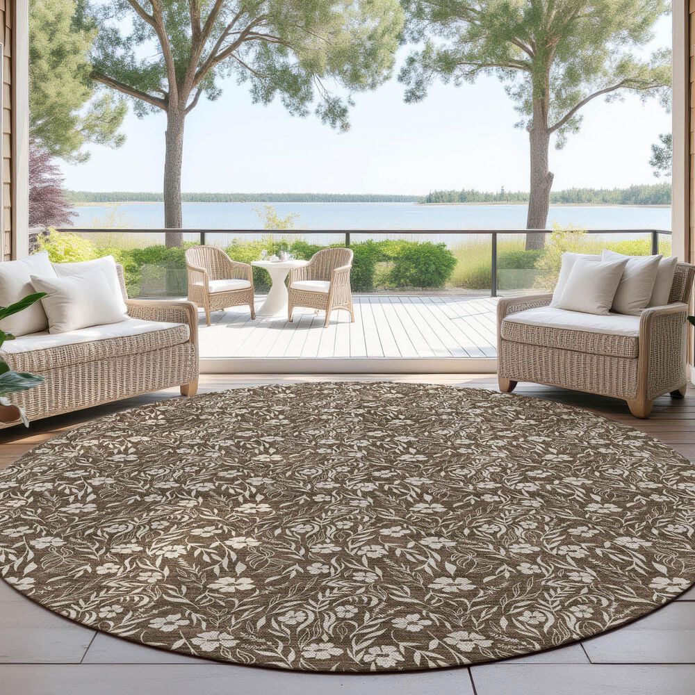 Dalyn Rug Company Soft Essentials Floral Chocolate 8' Round Indoor/Outdoor Area Rug, , large