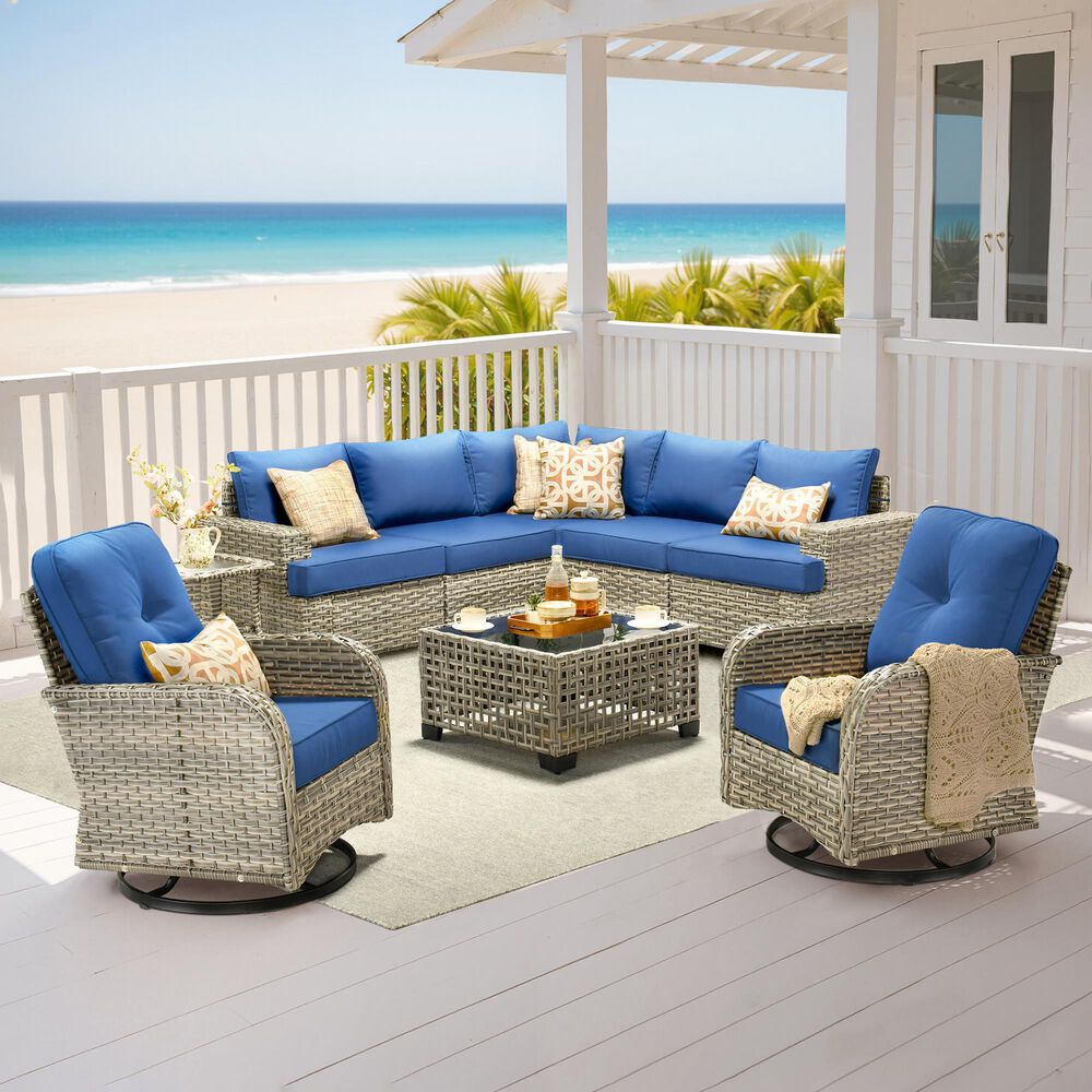 HOMLUX 9-Piece Modular Patio Conversation Set in Navy Blue, , large