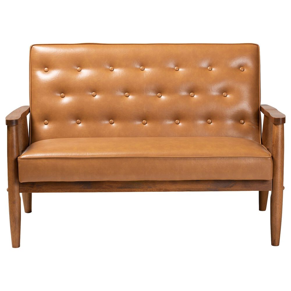 Baxton Studio Sorrento Stationary Loveseat in Tan, , large