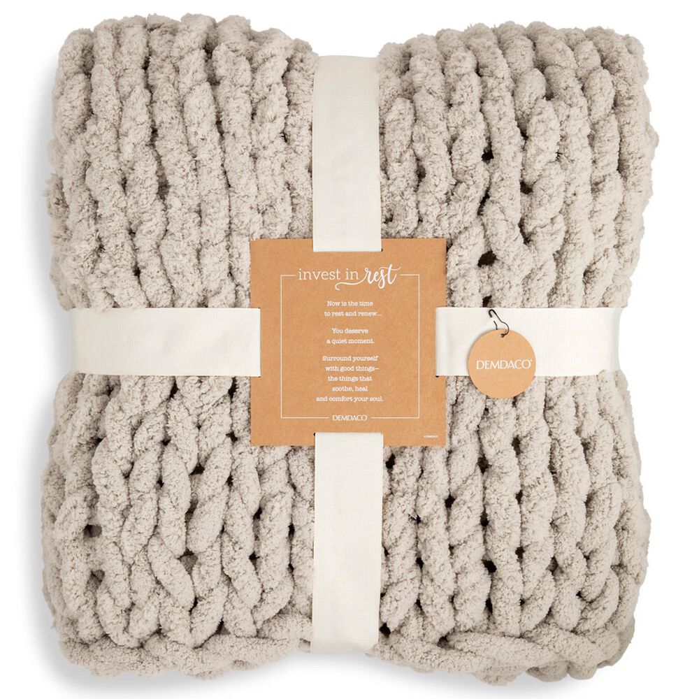Demdaco Chunky Knit 65&quot; x 70&quot; Throw Blanket in Taupe, , large