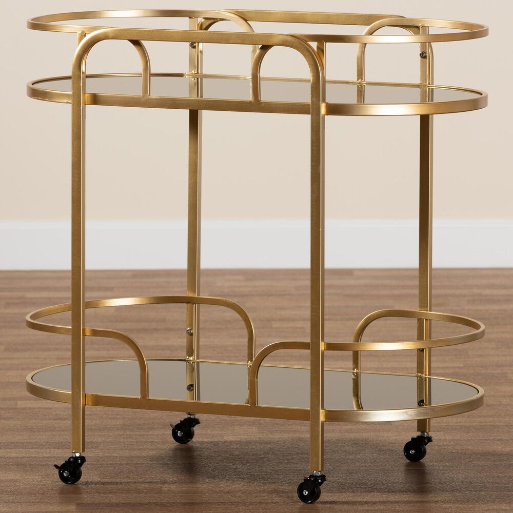 Baxton Studio Leighton 2-Tier Wine Cart in Gold, , large
