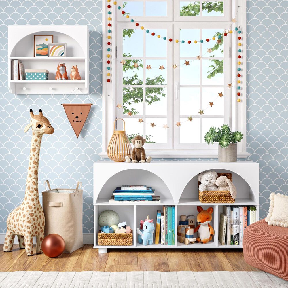RiverRidge Home Kids Curve Appeal 46" 4-Cubby Bookcase in White, , large