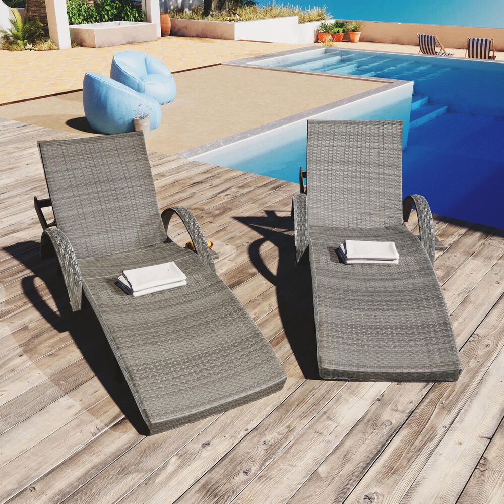 HOMLUX Outdoor Chaise Lounge in Grey (Set of 2), , large