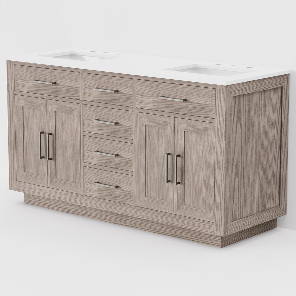 Lexora Home Abbey 60" Double Bathroom Vanity in Grey Oak with 2 cm White Cultured Marble Top and Rectangular Sinks, , large