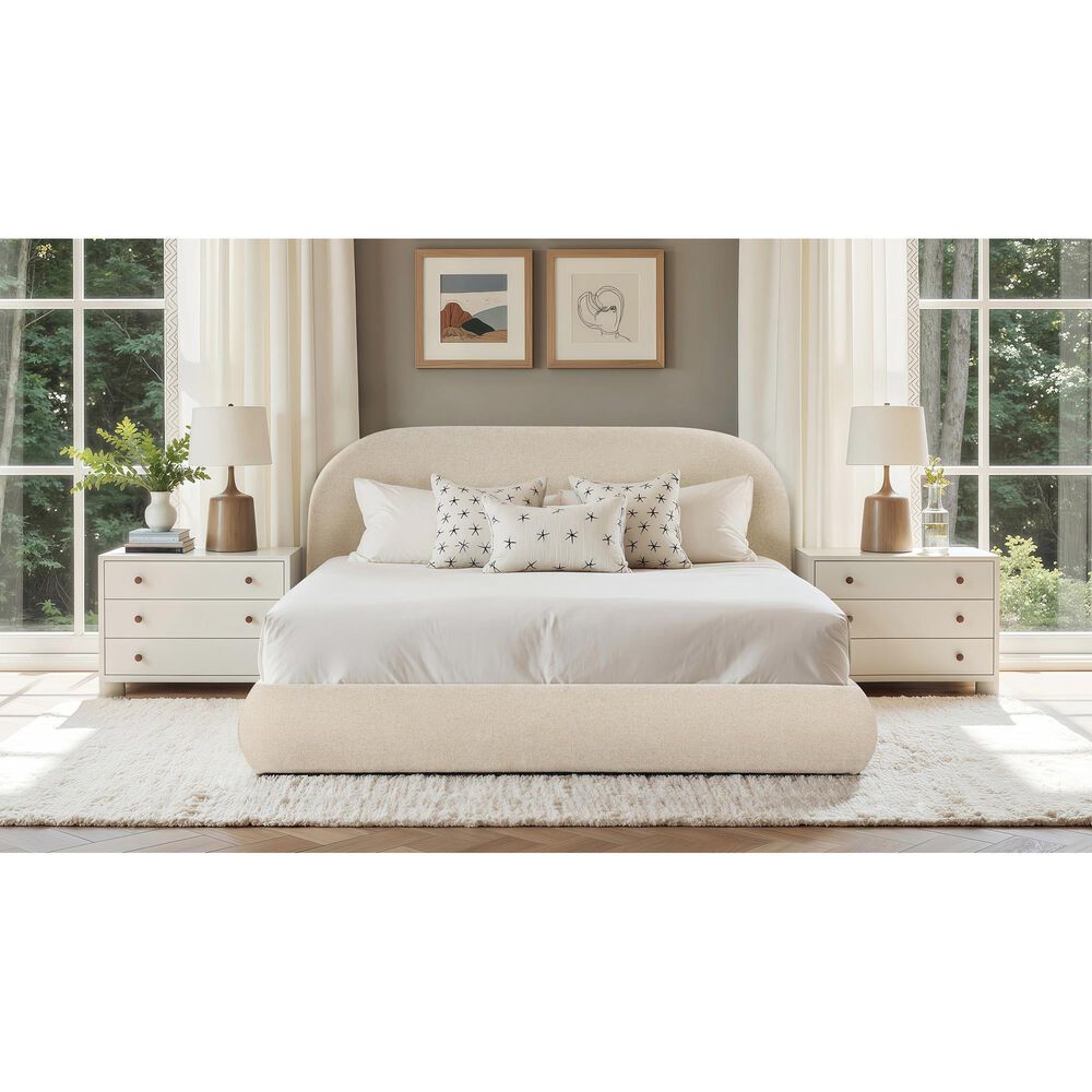 Jennifer Taylor Home Archie Puffy Grounded King Upholstered Platform Bed in Oatmeal Light Beige, , large