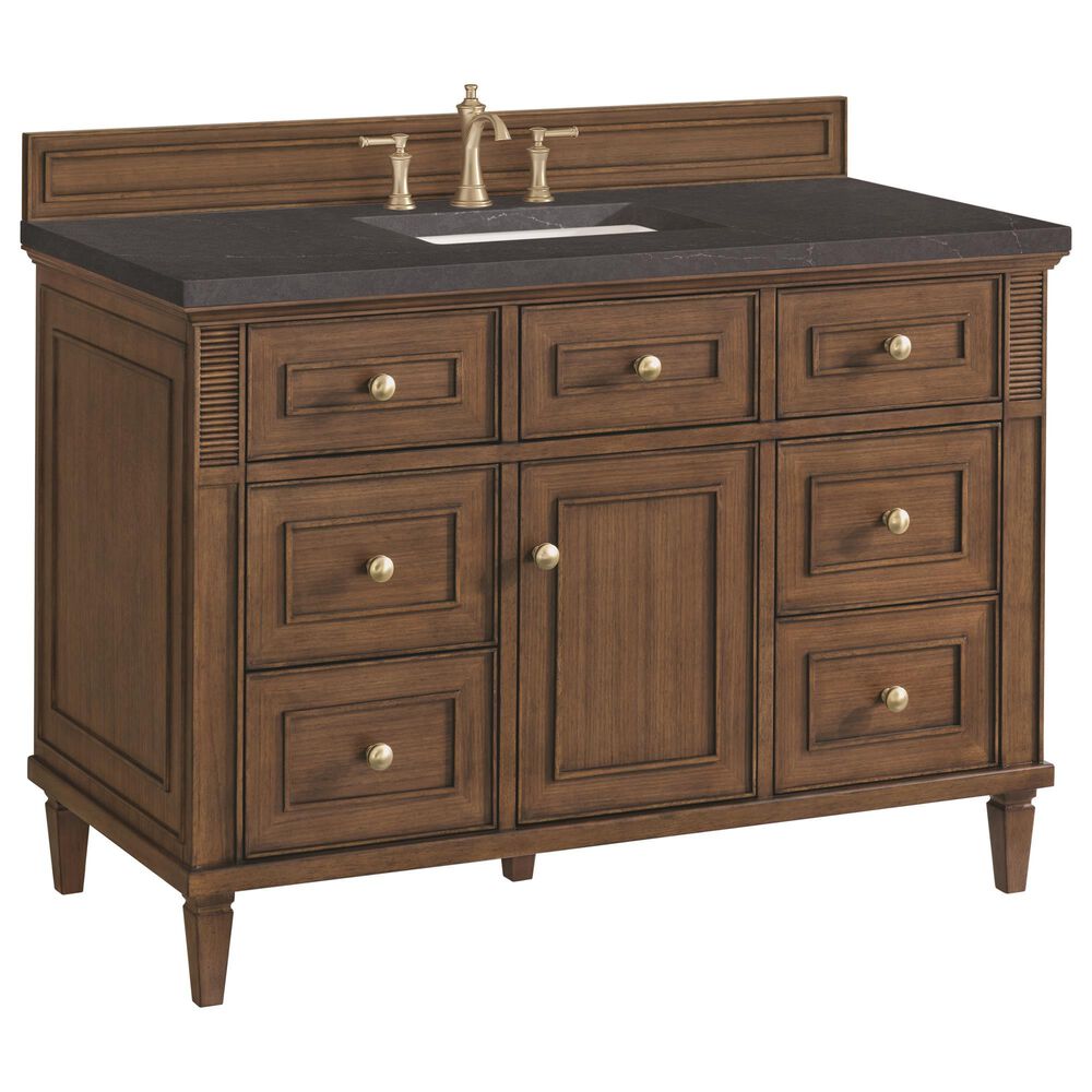 James Martin Vanities Lorelai 48" Single Vanity in Mid-Century Walnut with 3 cm Charcoal Soapstone Quartz Top, , large