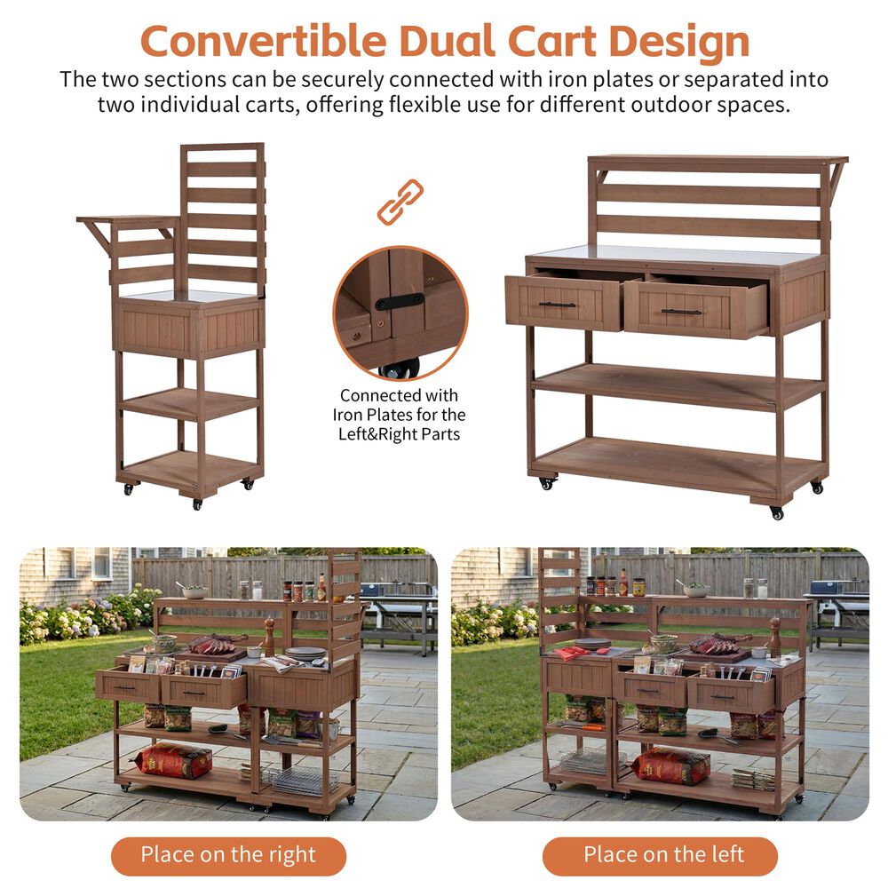 HOMLUX 62.3'' Outdoor Kitchen Island in Brown, , large