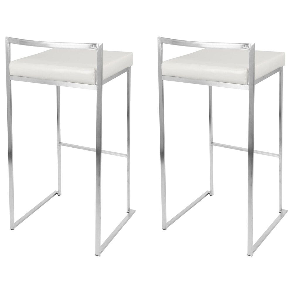 Lumisource Fuji Stackable Barstool with White Faux Leather in Brushed Stainless Steel &#40;Set of 2&#41;, , large