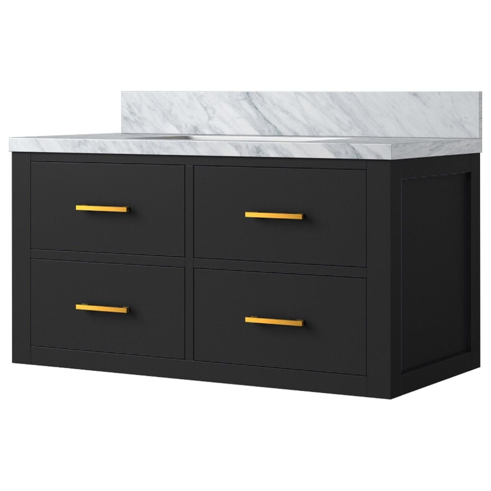 Lexora Home Castor 36" Single Bathroom Vanity in Black with 2 cm White Carrara Marble Top and Rectangular Sink, , large
