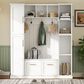 HOMLUX 5-Hook Hall Tree with 4 Side Cabinets and Storage Bench in White, , large