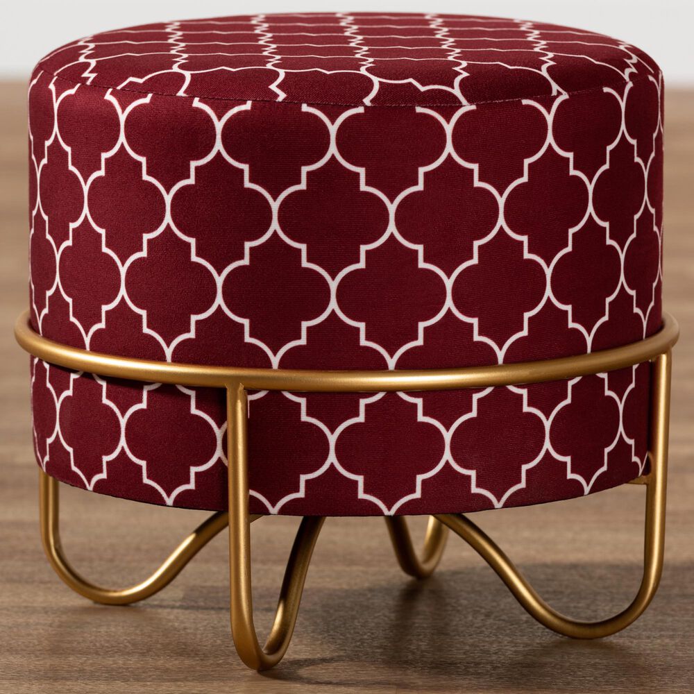 Baxton Studio Candice Ottoman in Red/Gold, , large