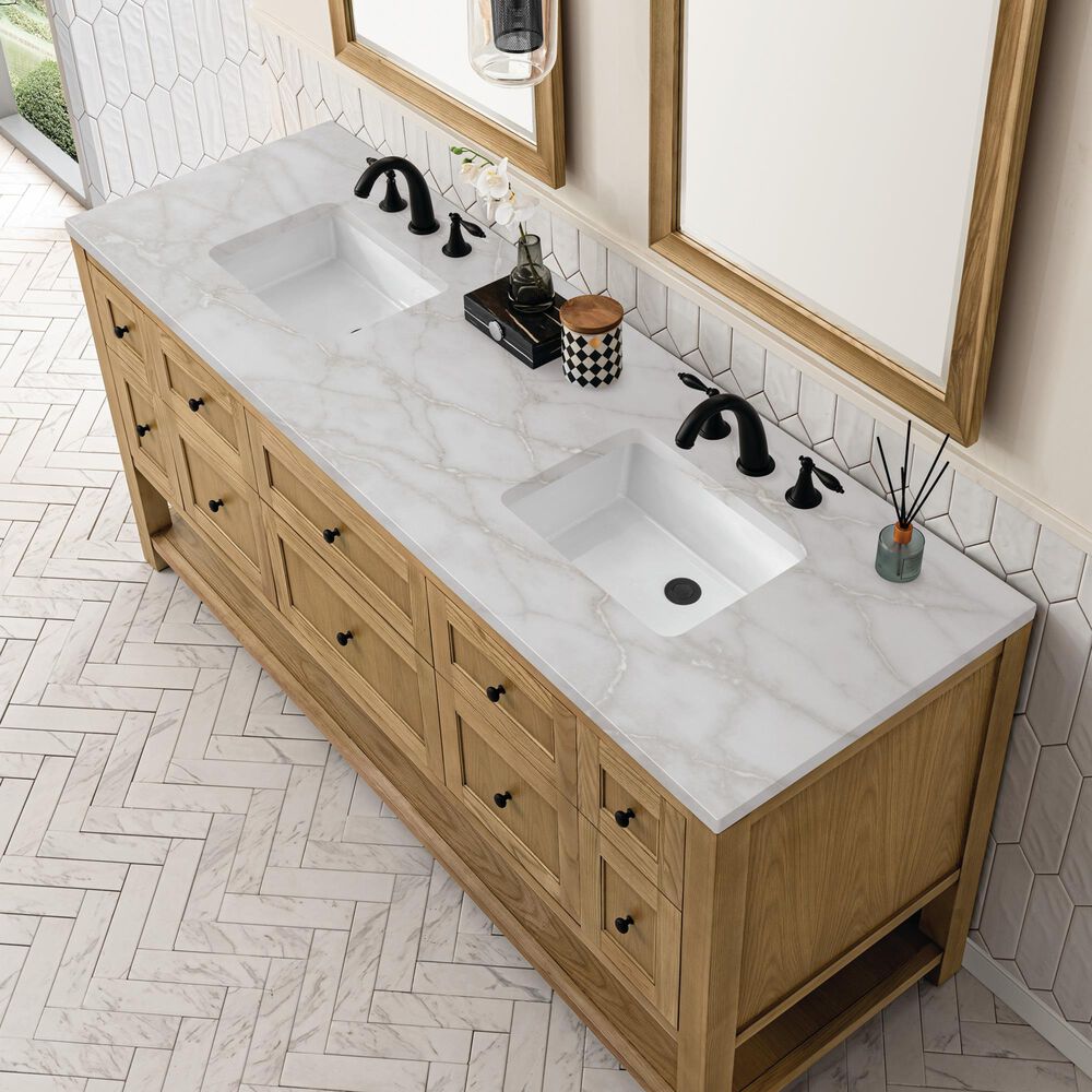 James Martin Breckenridge 48&quot; Single Bathroom Vanity in Light Natural Oak with 3 cm White Zeus Quartz Top and Rectangular Sink, , large