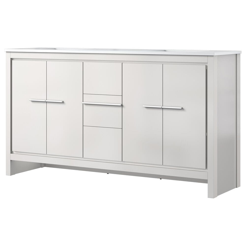 Lexora Home Lafarre 60" Double Bathroom Vanity in White with 2 cm White Cultured Marble Top and Rectangular Sinks, , large