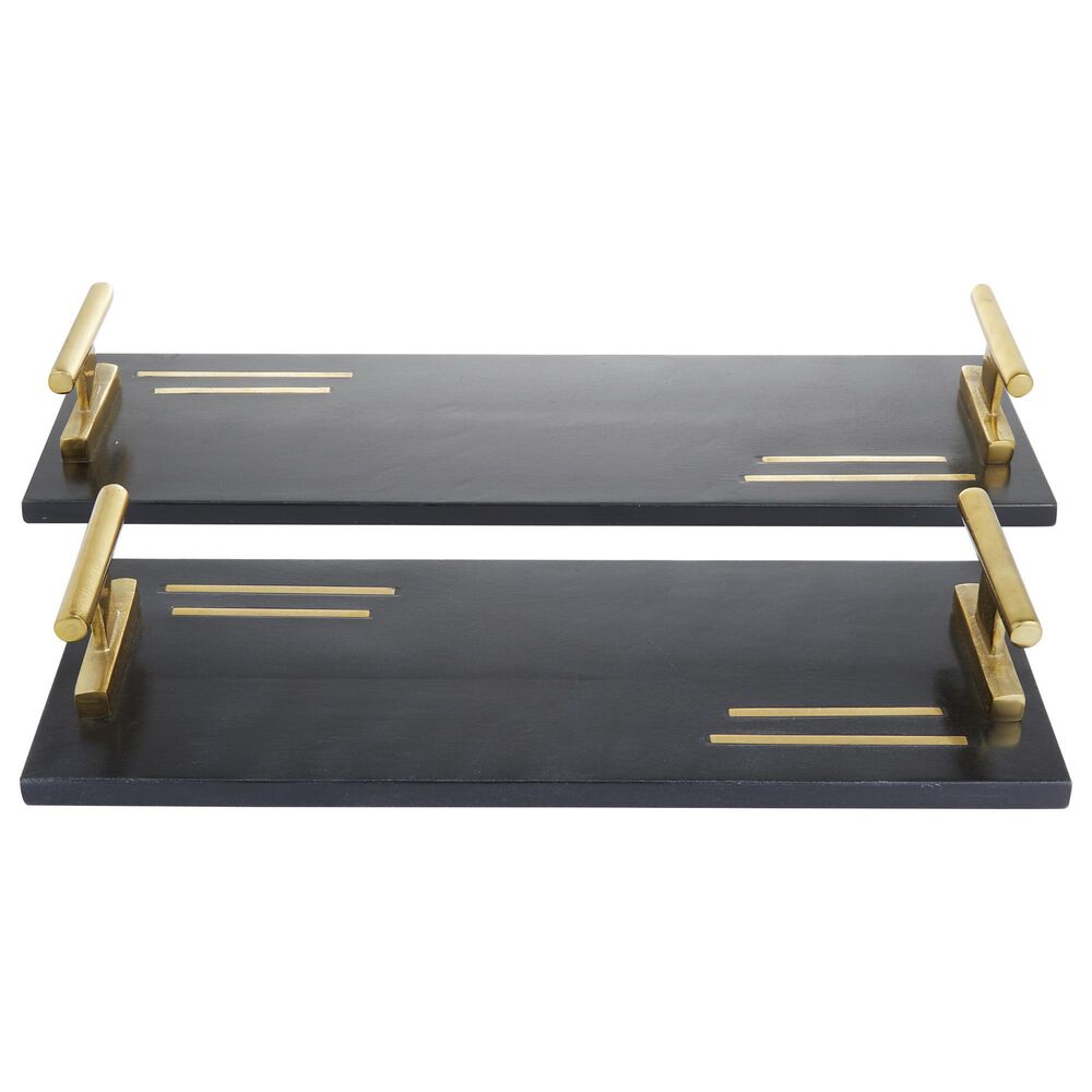 Maple and Jade 2-Piece Tray Set with Handles in Matte Black and Gold, , large