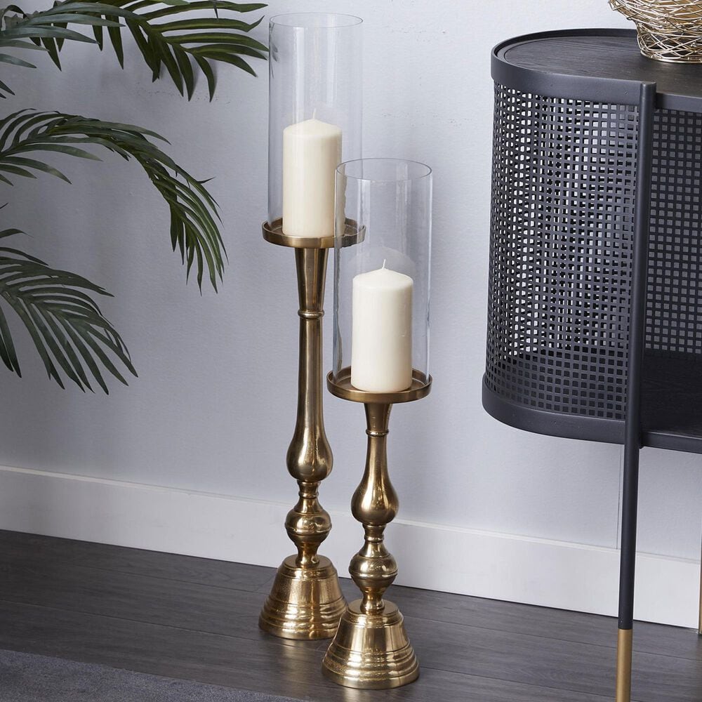 Maple and Jade Aluminum Room Hurricane Lamp in Polished Gold and Clear &#40;Set of 2&#41;, , large