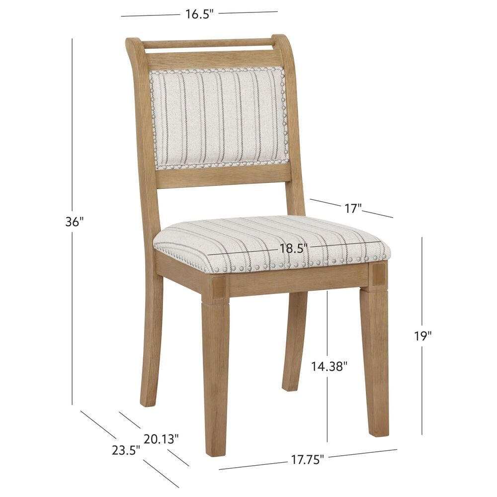 Linon Home Decor Emerson Side Chair with Beige Striped Upholstery in Grey Wash, , large