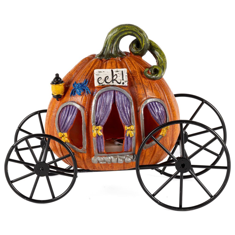 The Gerson Company 2-Piece B/O Lighted Resin and Metal Halloween Pumpkin Carriage Set in Assort, , large