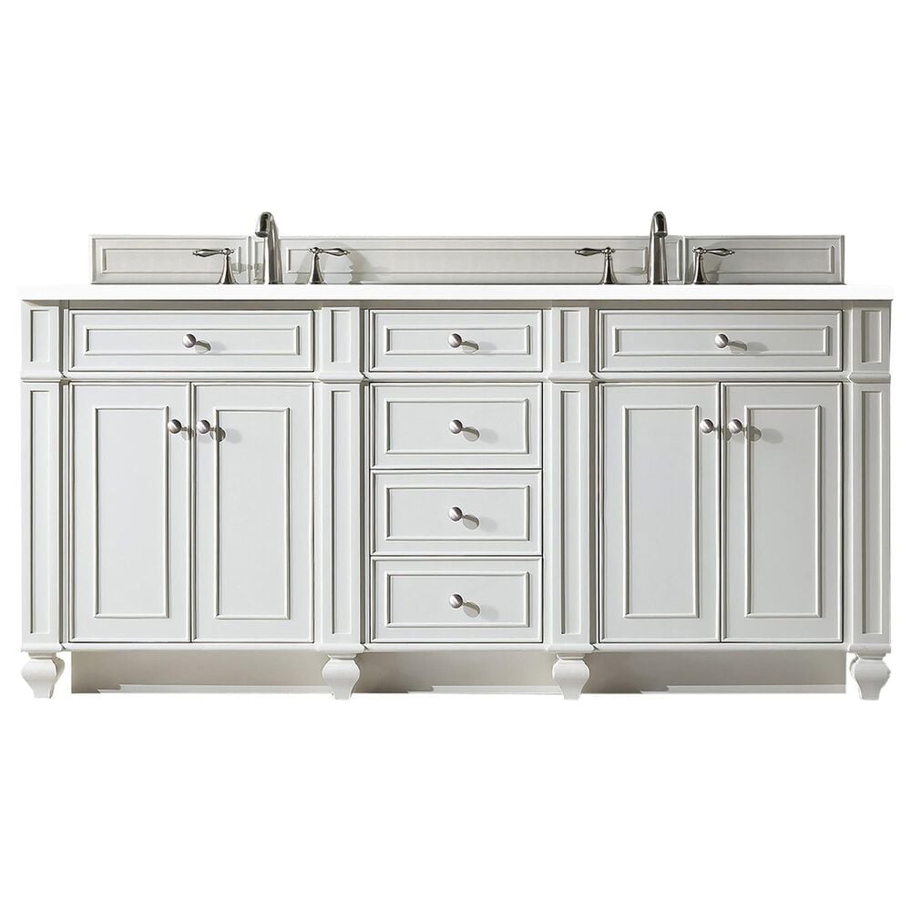 James Martin Vanities Bristol 72" Double Bathroom Vanity in Bright White with 3 cm White Zeus Quartz Top and Rectangular Sinks, , large