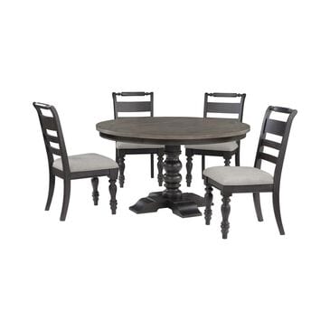 Boulder & Pine French Country Pedestal Dining Table with Upholstered Side Chairs in Black and Dark Gray, , large