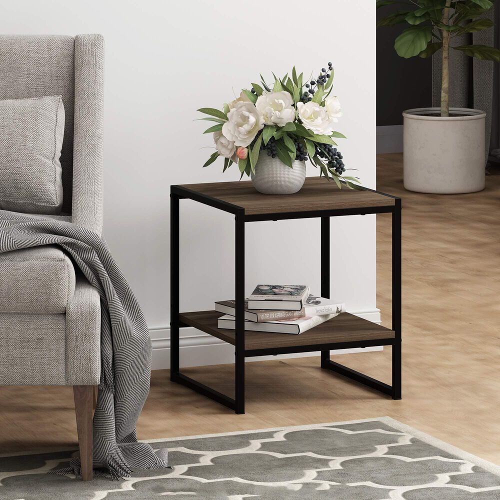 HOMLUX 2-Tier End Table in Columbia Walnut and Black, , large