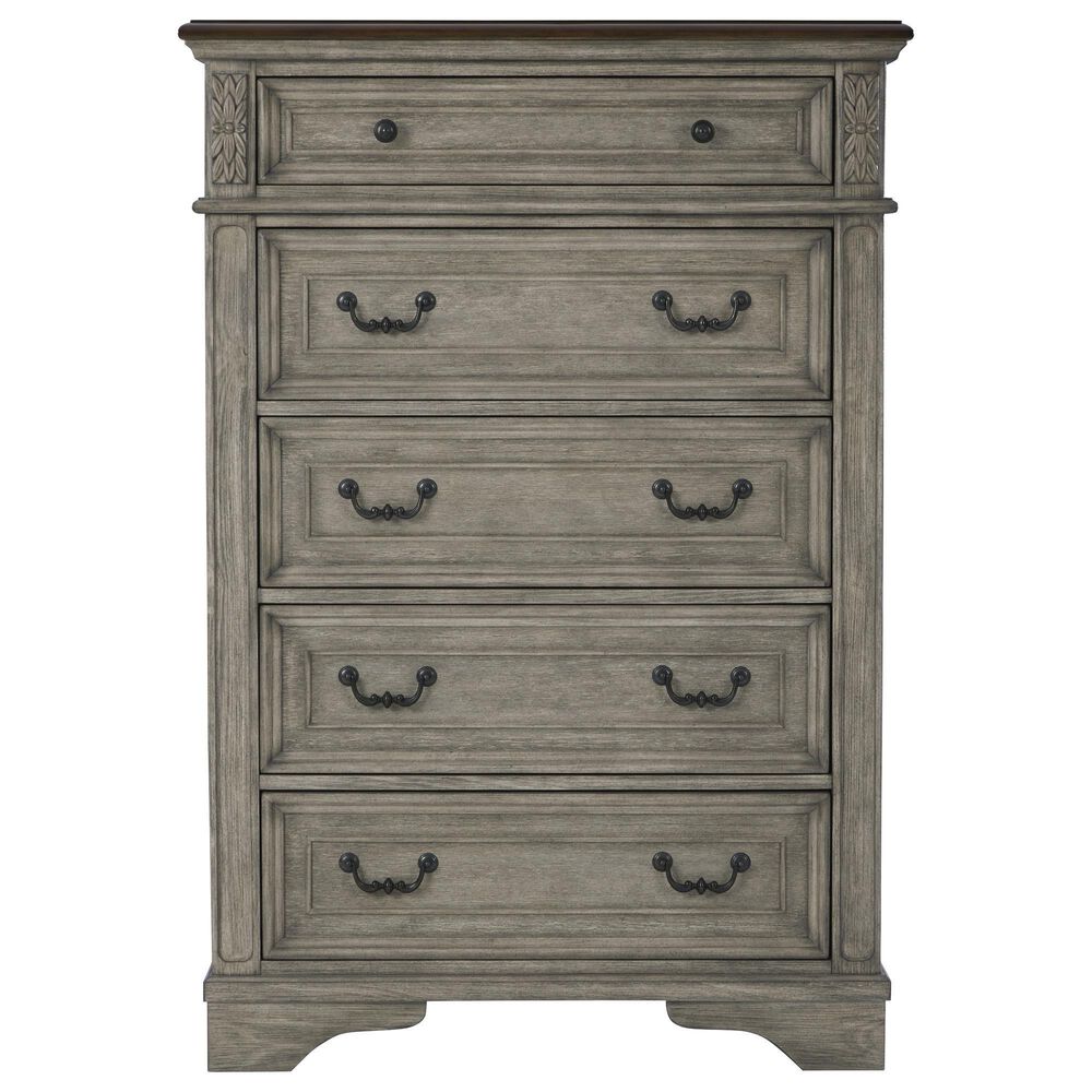 Ashley Lodenbay 5 Drawer Chest in Antiqued Gray and Walnut Brown, , large