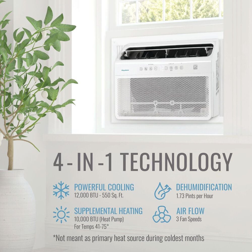 Keystone 12000 BTU Window Mounted Inverter Air Conditioner with Supplemental Heat in White, , large