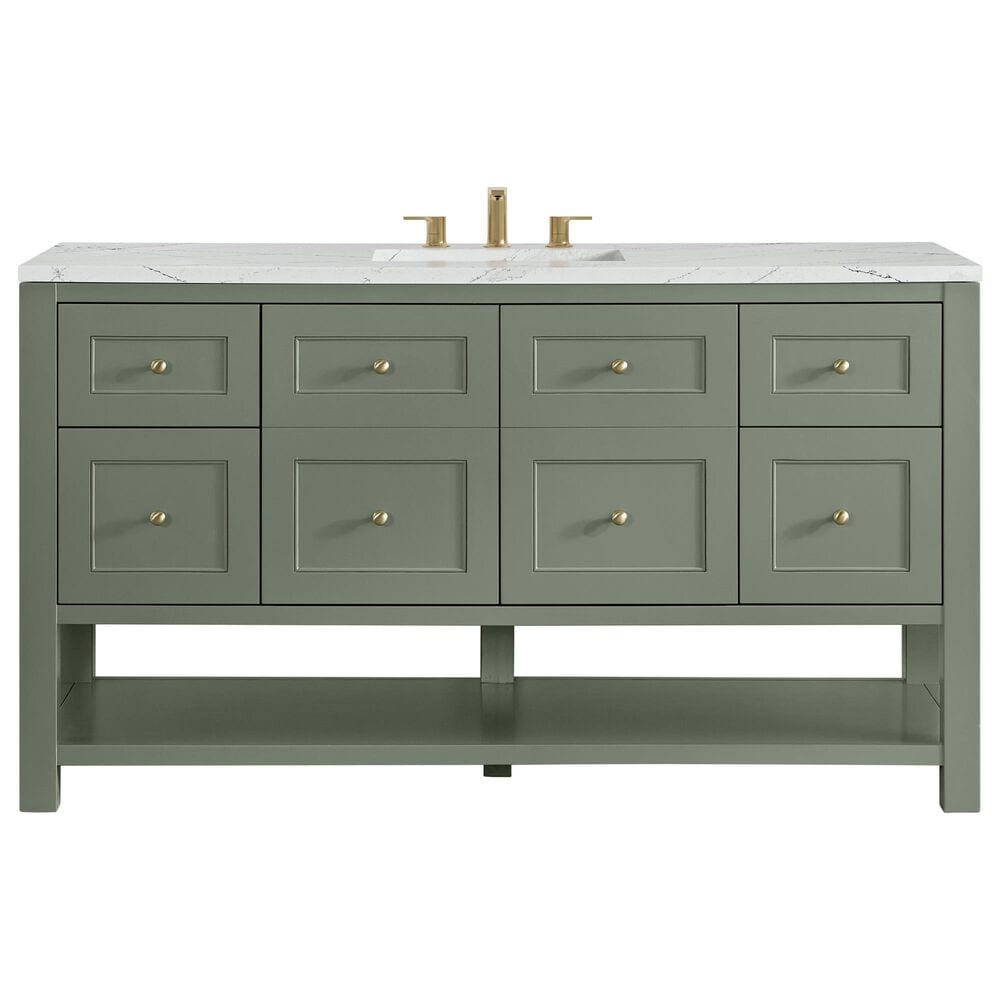 James Martin Vanities Breckenridge 60" Single Bathroom Vanity in Smokey Celadon with 3 cm Ethereal Noctis Quartz Top and Rectangular Sink, , large