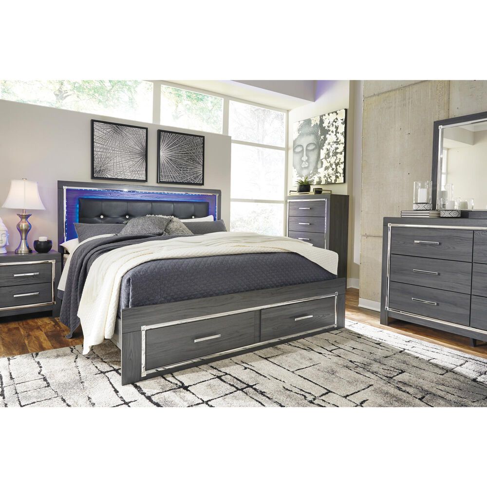 Ashley Lodanna King Panel Bed with 2 Storage Drawers in Gray, , large