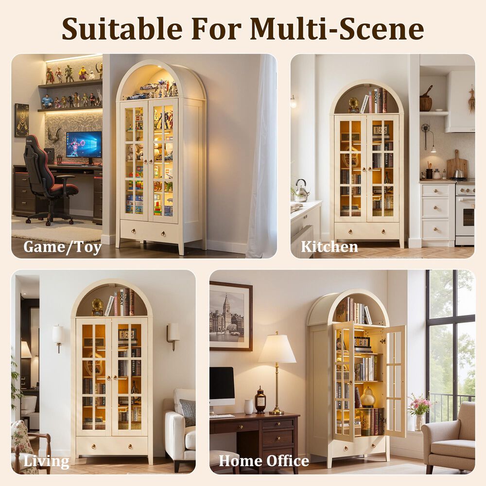 HOMLUX 71" Arched Curved Storage Cabinet in White, , large