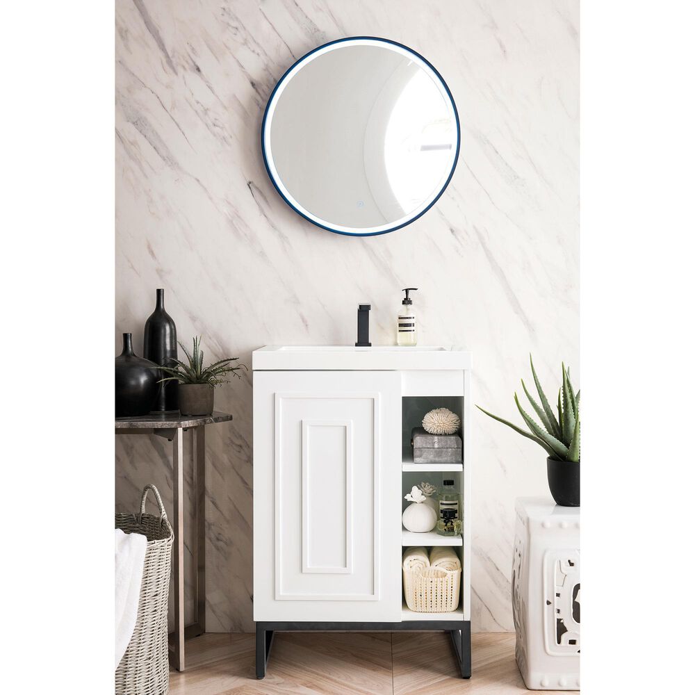 James Martin Vanities Alicante 24&quot; Single Bathroom Vanity in Glossy White and Matte Black with 5 cm White Glossy Resin Top and Rectangular Sink, , large