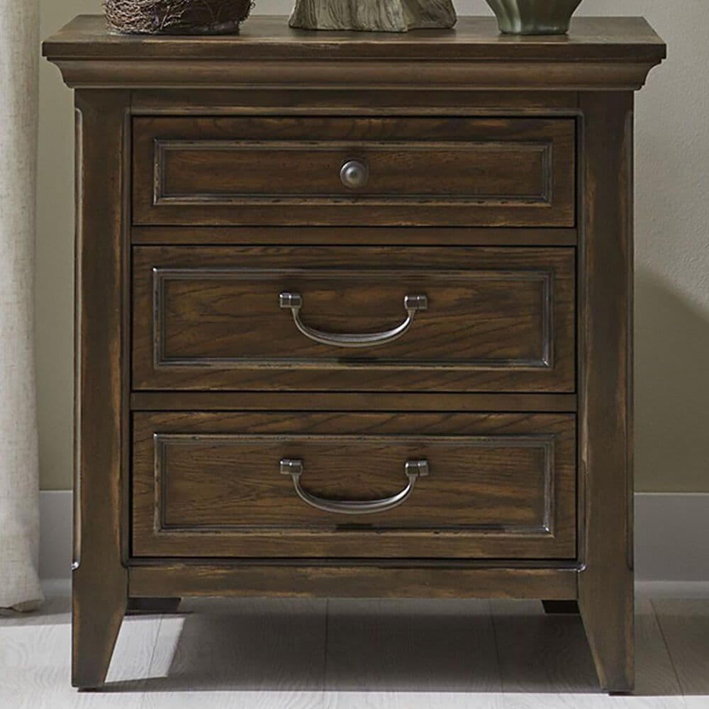 Belle Furnishings Paradise Valley 3-Drawer Nightstand in Saddle Brown with USB Ports, , large