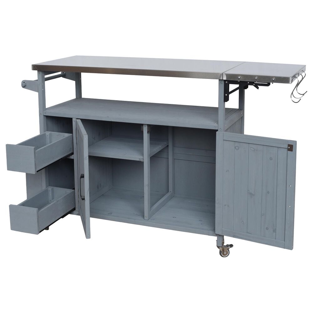 HOMLUX Farmhouse Rolling Outdoor Kitchen Cart with Stainless Steel Top in Blue Gray, , large