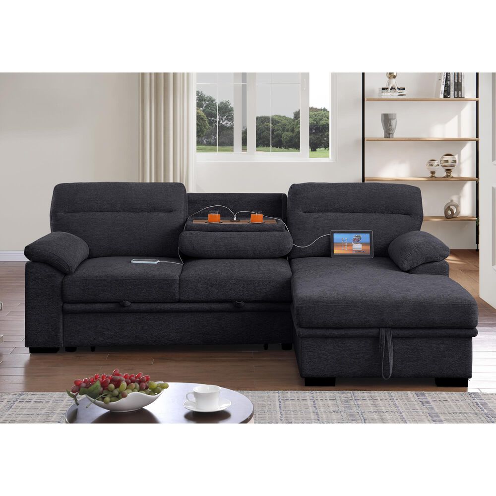 Lilola Home Kipling II 92.5&quot; Stationary Sleeper Sofa in Dark Gray, , large