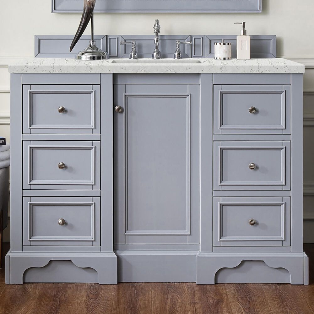 James Martin Vanities De Soto 48&quot; Single Bathroom Vanity in Silver Gray with 3 cm Eternal Jasmine Pearl Quartz Top and Rectangular Sink, , large